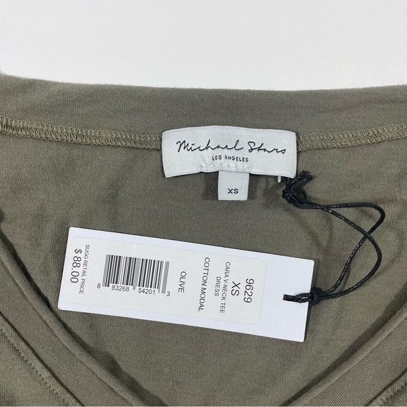Michael Stars Cara V Neck Tee Shirt Dress Olive Green - Picture 4 of 7